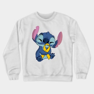 Blue Alien Holding an Awareness Ribbon (Yellow) Crewneck Sweatshirt